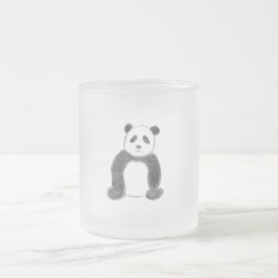 Cute black and white panda sketch frosted glass coffee mug