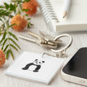 Cute black and white panda sketch key ring