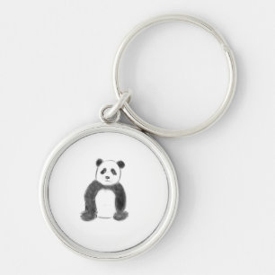 Cute black and white panda sketch key ring