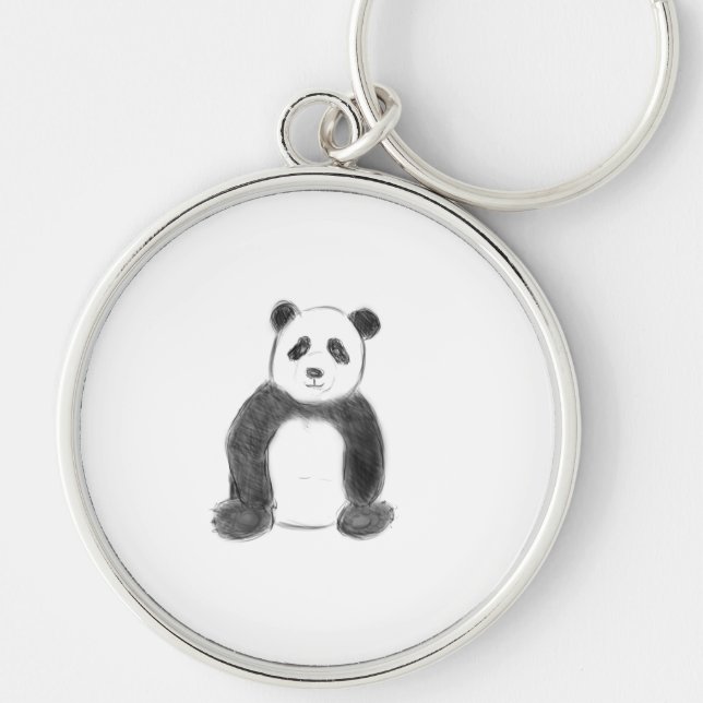 Cute black and white panda sketch key ring (Front)