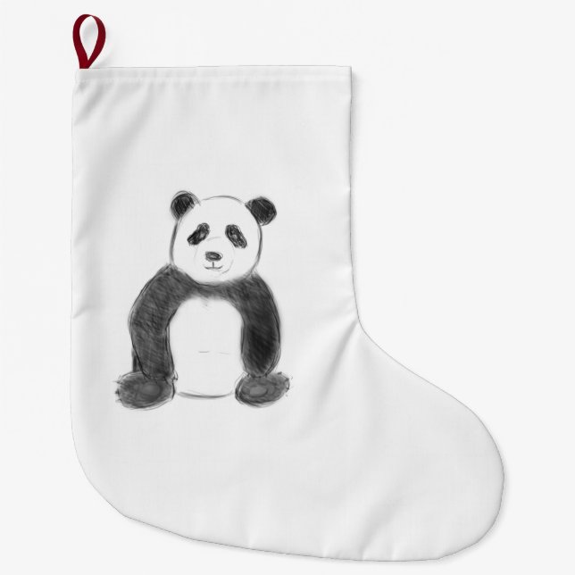 Cute black and white panda sketch large christmas stocking (Front)