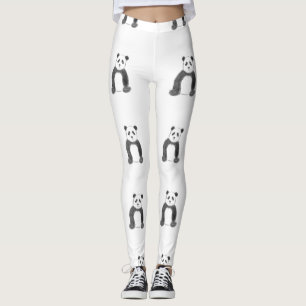Cute black and white panda sketch leggings