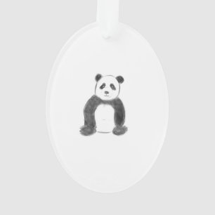 Cute black and white panda sketch ornament