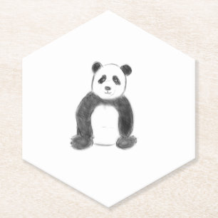 Cute black and white panda sketch paper coaster