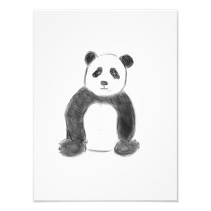 Cute black and white panda sketch photo print