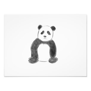 Cute black and white panda sketch photo print