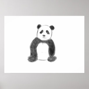 Cute black and white panda sketch poster