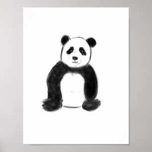 Cute black and white panda sketch poster