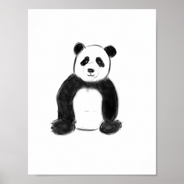 Cute black and white panda sketch poster (Front)
