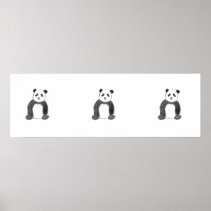 Cute black and white panda sketch poster
