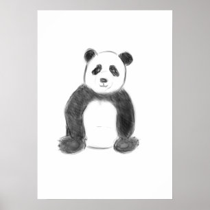 Cute black and white panda sketch poster
