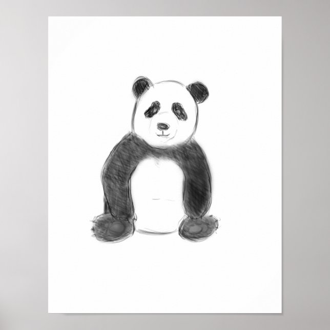 Cute black and white panda sketch poster (Front)