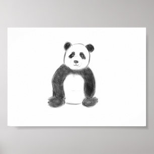 Cute black and white panda sketch poster