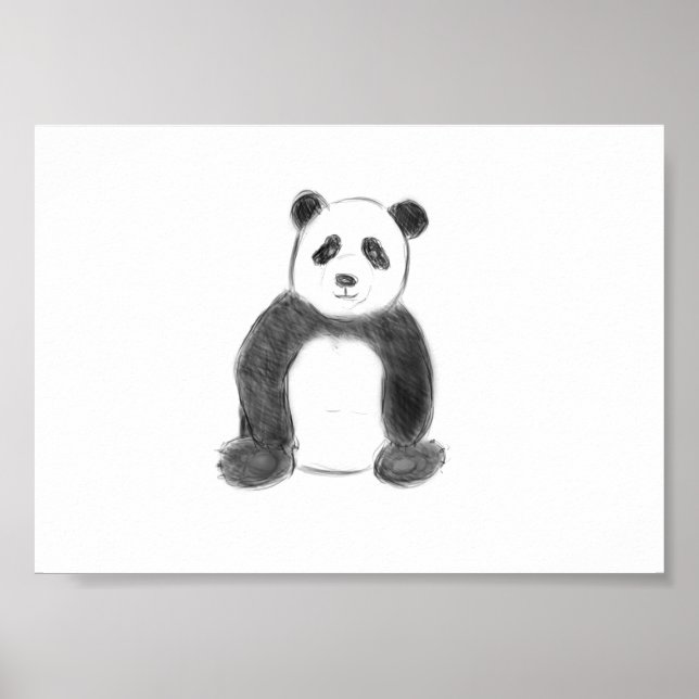 Cute black and white panda sketch poster (Front)