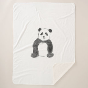 Cute black and white panda sketch sherpa blanket