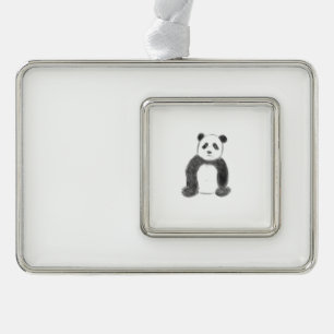 Cute black and white panda sketch silver plated framed ornament