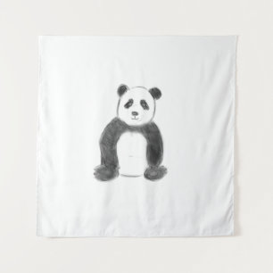 Cute black and white panda sketch tapestry