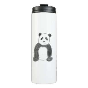 Cute black and white panda sketch thermal tumbler