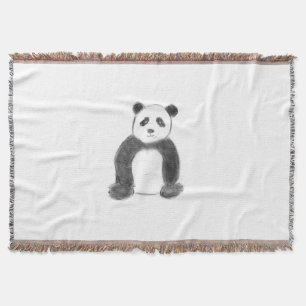Cute black and white panda sketch throw blanket