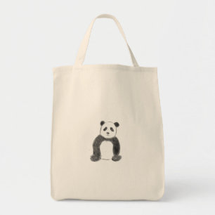 Cute black and white panda sketch tote bag