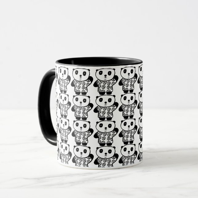 Cute Black And White Pandy the Panda Pattern Mug (Front Left)