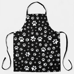 Cute Black and White Paw Print Apron