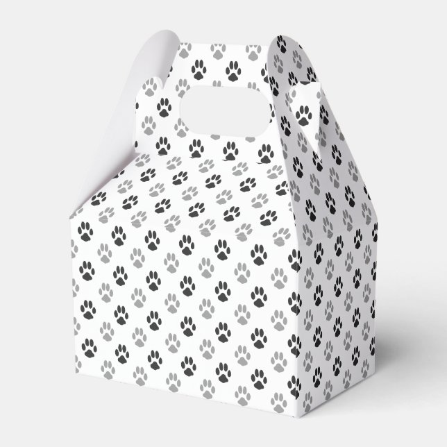Cute Black And White Paw Prints Pattern Favour Box (Back Side)