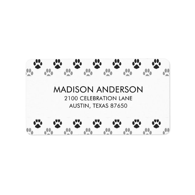 Cute Black And White Paw Prints Pattern Label (Front)
