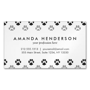 Cute Black And White Paw Prints Pattern Magnetic Business Card