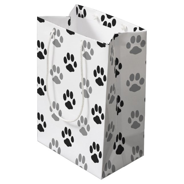 Cute Black And White Paw Prints Pattern Medium Gift Bag (Back Angled)
