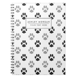 Cute Black And White Paw Prints Pattern Notebook