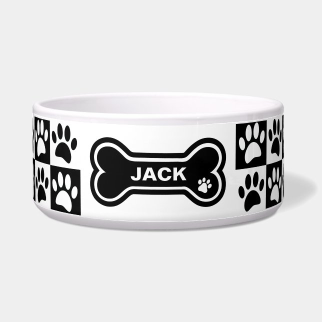 Cute Black and White Paw Prints Personalised Dog (Front)