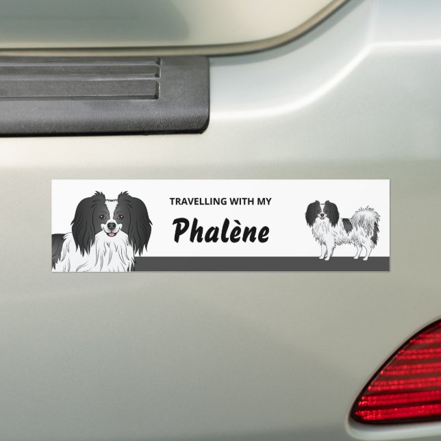 Cute Black And White Phalène Dog Owner Bumper Sticker (On Car)