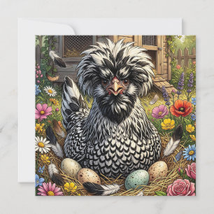 Cute Black and White Polish Chicken Card