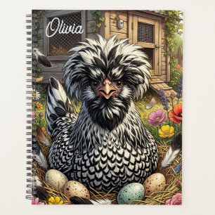 Cute Black and White Polish Chicken Personalised Planner