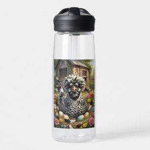 Cute Black and White Polish Chicken Water Bottle