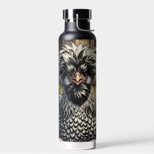 Cute Black and White Polish Chicken Water Bottle