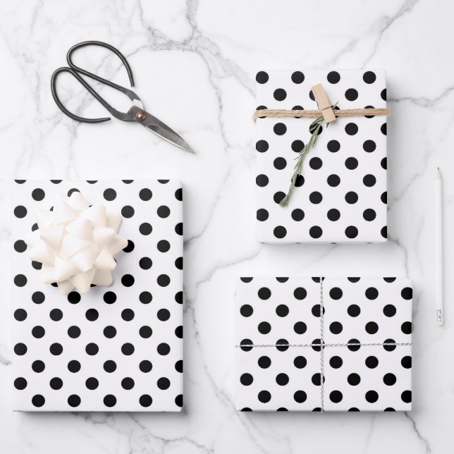 Cute Black And White Polka Dots Pattern Wrapping Paper Sheet (Front)