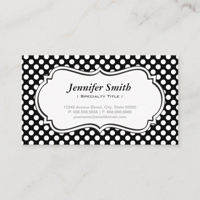 Cute Black and White Polka Dots - Simple Elegant Business Card (Front)