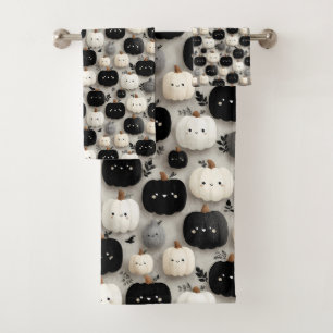 Cute Black and White Pumpkin Fall Pattern Bath Towel Set