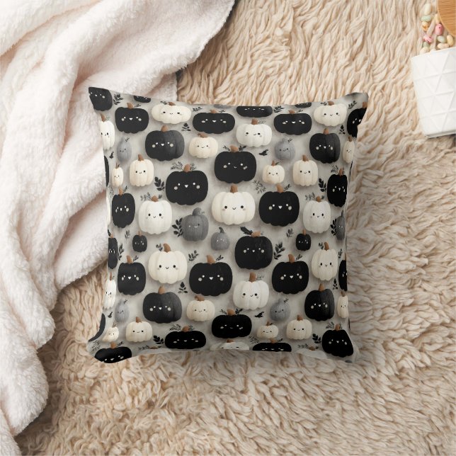 Cute Black and White Pumpkin Fall Pattern Cushion (Blanket)
