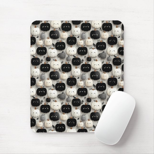 Cute Black and White Pumpkin Fall Pattern Mouse Mat (With Mouse)