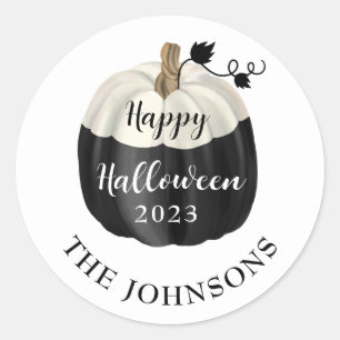 Cute Black And White Pumpkin Happy Halloween 2022  Classic Round Sticker