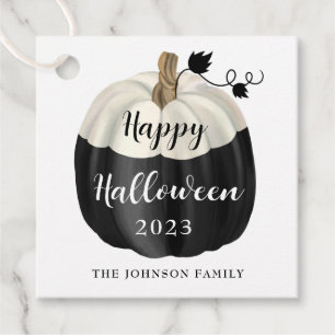 Cute Black And White Pumpkin Happy Halloween 2022 Favour Tags