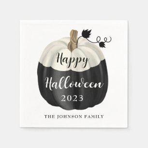 Cute Black And White Pumpkin Happy Halloween 2022 Napkin