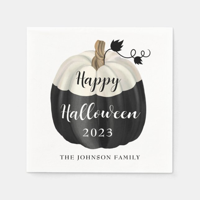 Cute Black And White Pumpkin Happy Halloween 2022  Napkin (Front)