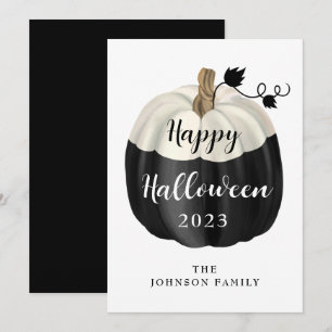 Cute Black And White Pumpkin Happy Halloween Card