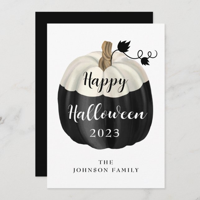 Cute Black And White Pumpkin Happy Halloween  Card (Front/Back)