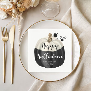 Cute Black And White Pumpkin Happy Halloween Napkin