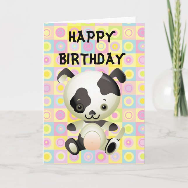 Cute Black and white Puppy Dog Birthday Card (Front)
